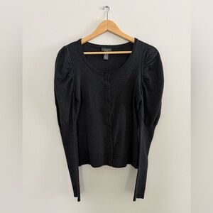 Dex Puff Sleeve Button Down Cardigan in Dark Charcoal Grey Size S